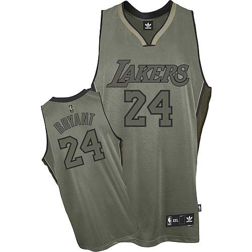 Mens Adidas Los Angeles Lakers 24 Kobe Bryant Authentic Grey Field Issue NBA Jersey